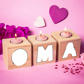 Holz-Teelicht - Oma mit Holz-Teelicht - Oma mit Wunschfotos